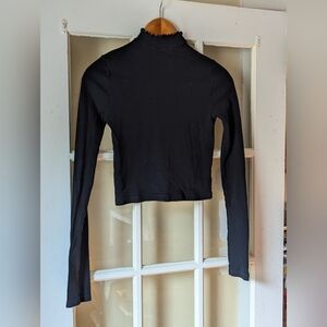 Brandy Melville Women's Cropped Mock Neck Top Long Sleeve Black Cotton Small